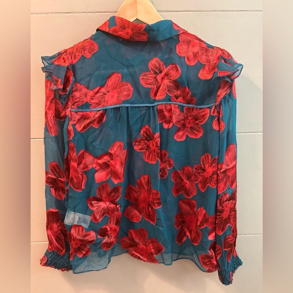 Alice + Olivia Ziggy Ruffled Floral Burnout Blouse - Picture 7 of 7